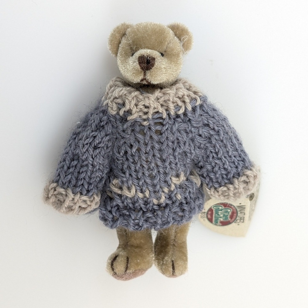 Vtg Ganz Cottage Collectibles‎ Ross Mini Teddy Bear Blue Alpaca Knit Sweater 3"